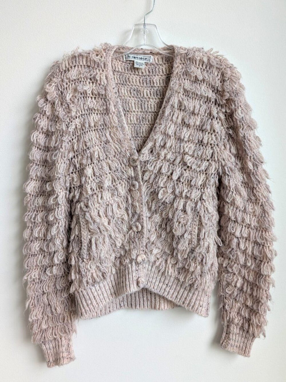 Vintage 80s LE SWEATER Hand Knit Shaggy Loop Cardigan | Small